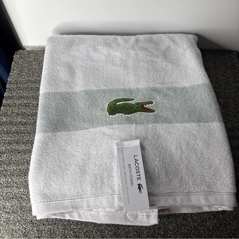 Lacoste White Bath Towel with Green Logo